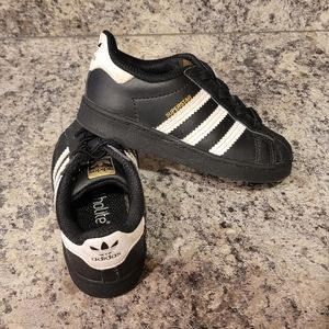 ADIDAS Toddler Kids Unisex Superstar Sneakers Black White Shoes EF5396 Sz 8k/8c